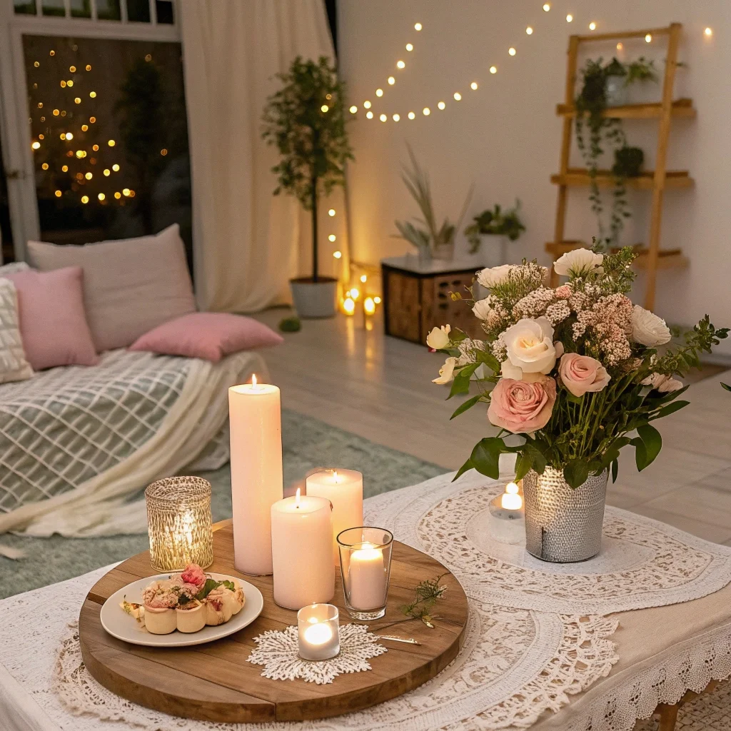 Decorative table setup with flowers